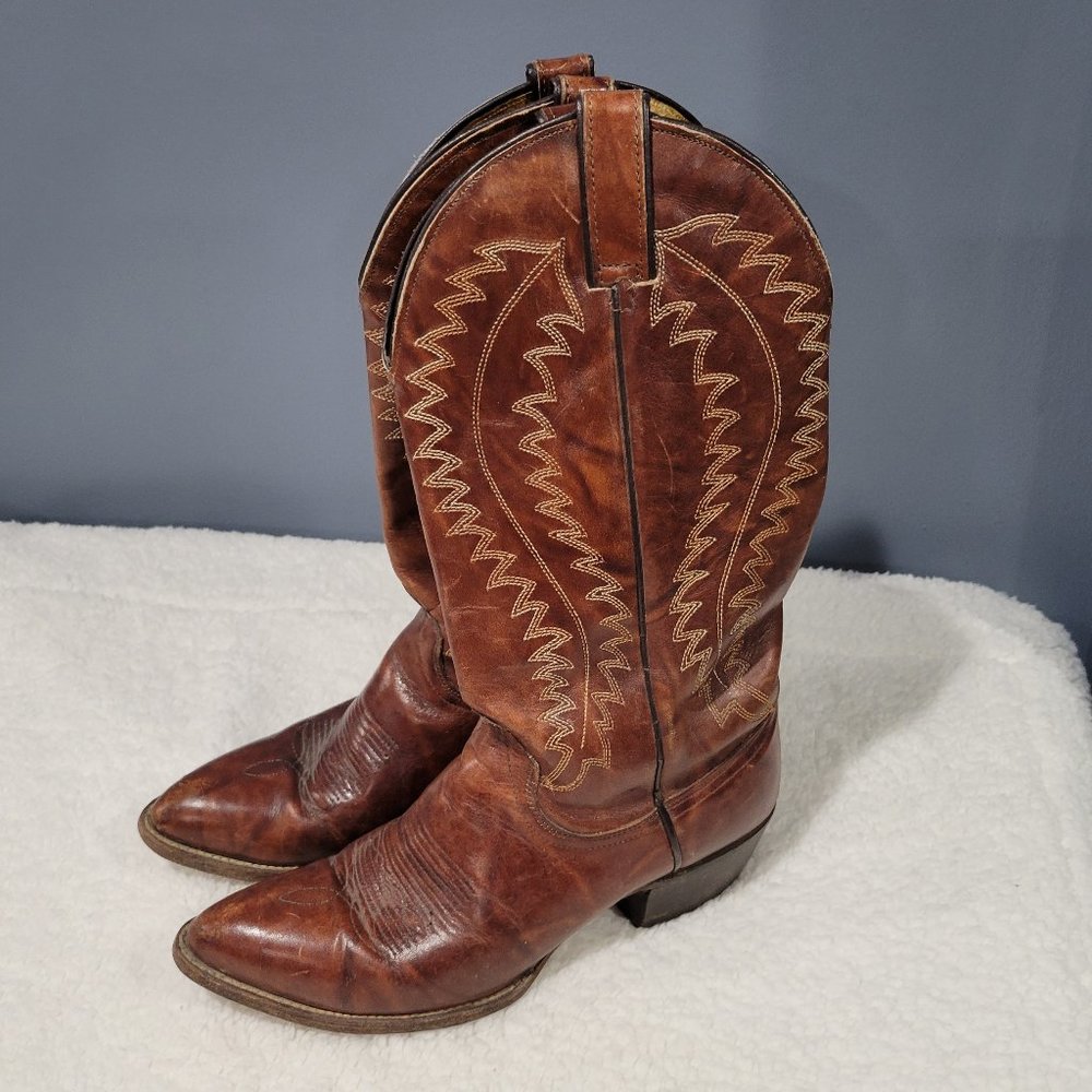 Wrangler Western Cowgirl Boots Tobacco Brown Made in USA Women's Size 8